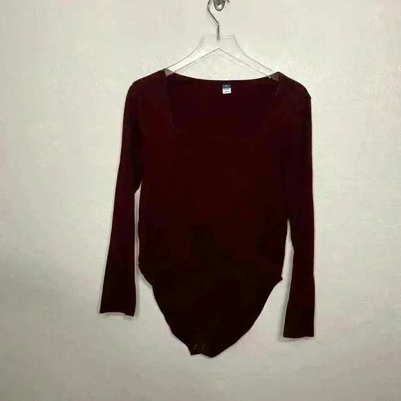 Old Navy Square Neck Long Sleeve Maroon Bodysuit XL - Picture 1 of 4